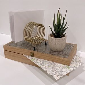 Nate Berkus for Target washed oak gray snakeskin trinket box. Brass hardware.